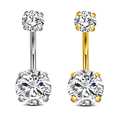 Longita Belly Button Rings Short Bar for Women Stainless Steel Belly Ring Navel Piercing Jewelry 14g Colorful Ball Pack 6mm 1/4” 8mm 5/16“ 10mm - color: F12-2pcs classic 10mm