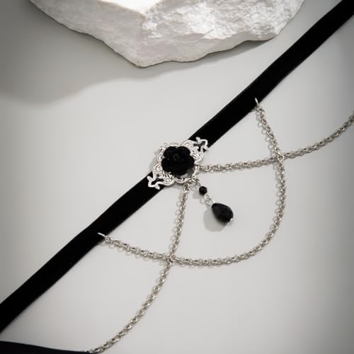 Todenb Gothic Choker Witch Necklace for Women Lace Vampire Collar Necklace Y2K Goth Black Zirconia Pendant Necklaces Halloween Dark Bridal Vampire Witch Party Jewelry Accessories - style: Style-E