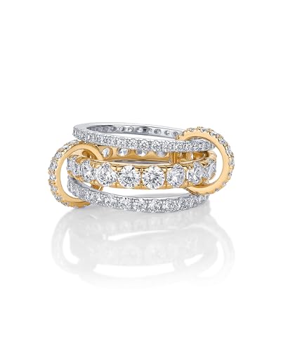 PAVOI 14K Gold Plated Interlocking Ring for Women - Chunky Connected Bands Interlock Stackable Rings for Women - Trendy Cubic Zirconia Two Tone Interlocked Multi-Band Statement Jewelry - style: Triple Bands & CZ - Two Toned