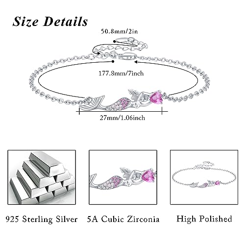 925 Sterling Silver Bohemia Hawaiian Beach Mermaid Floral Bracelet Birthday Graduation Gifts for Women with Gifts Box - style: 10C-Mermaid（Pink）