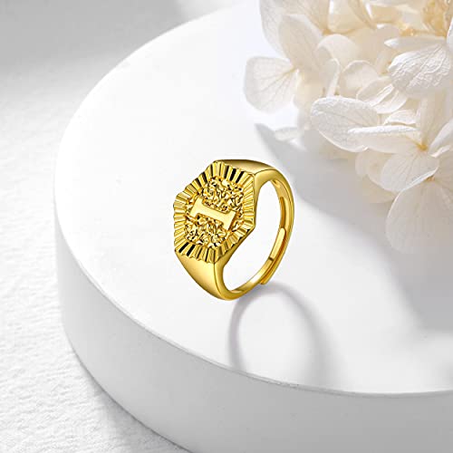 U7 Initial Ring Wedding Band for Men Women 18K Gold Plated Statement Hexagon A-Z Letter Jewelry Personalized Stackable Signet Rings - color: I