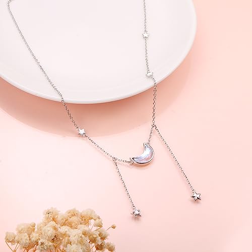Ladytree 925 Sterling Silver Jewelry Crescent Moon and Star Pendant Necklace - style: Five Stars and Moon 2