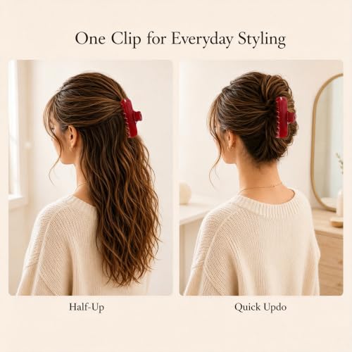 Ivyu 4-Inch Large Rounded Rectangle Hair Claw Clip for Women, Strong Hold | Smooth rounded teeth and a strong spring provide a secure hold for full updos on fine to medium hair. - color: Translucent red