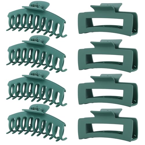 Green Hair Clips for Women - 8 Pack 4.3 Inch Large Matte Banana Claw Clips for Women Thin Thick Curly Hair, Big Strong Hold jaw - color: Green