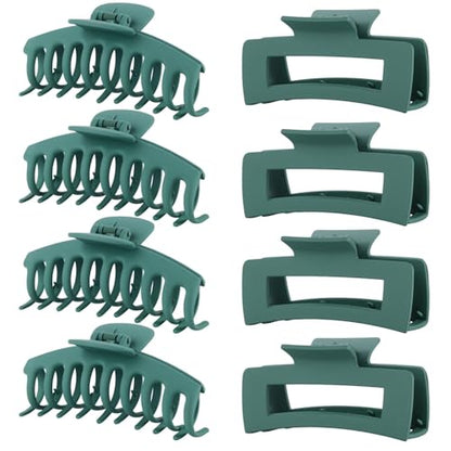Green Hair Clips for Women - 8 Pack 4.3 Inch Large Matte Banana Claw Clips for Women Thin Thick Curly Hair, Big Strong Hold jaw - color: Green