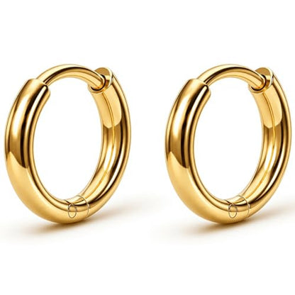Surgical Steel Huggie Hoop Earrings & Flat Back Studs for Women Men, 6mm-14mm Small Hoops for Cartilage Helix Tragus Lobe, 1-10 Pairs Multiple Piercing Jewelry Set for Sensitive Ears - style: 1Pair,Gold,10mm(THK:1.6mm)