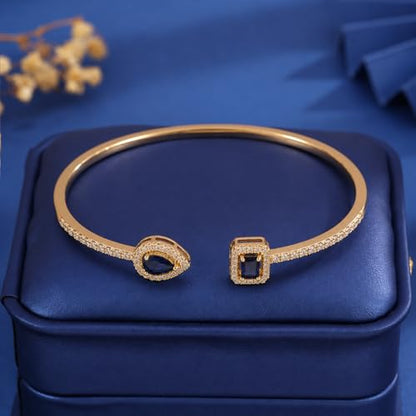 Elegant Versatile Youthful Bracelet, Delicate Water Drop & Square Stone Cuff Bangle for Women - color: Gold-Blue, size: One Size