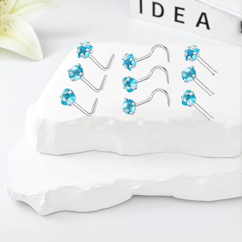 9PCS 20g Stainless Steel 316L Nose Studs Set | Hypoallergenic L-Shaped Screw & Bone Nose Rings, Round Heart Star Pink Cubic Zirconia Nose Piercing Jewelry for Women Men - style: studs004