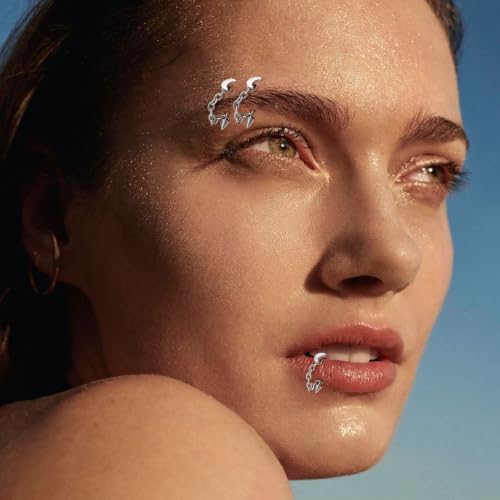 3 Pcs 316L Stainless Steel 16G Tragus Helix Rook Piercing Jewelry with Chain, Cartilage Earrings for Women, Belly Button Ring Vertical Labret Lip Piercing Jewelry - color: Silver, size: Moon