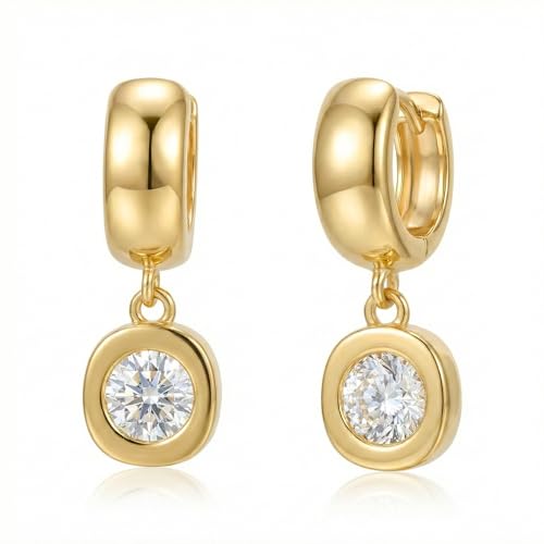 NIXMAX Trendy Gold Dangle Earrings for Women, Chunky Statement CZ Hoops | Bezel-Set Cubic Zirconia Charm, 14K Gold Plated, Lightweight Hypoallergenic Jewelry, Fashion Accessories, Gifts for Women - color: Gold-Chunky Round Hoops