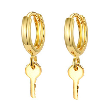 XYJZXY Gold Huggie Small Hoop Earrings with Charm Personalized Snake/Evil Eye/Star/Cross/Lock/Key 18k Gold Plated Crystal Drop Dangle Earrings for Women - style: Key