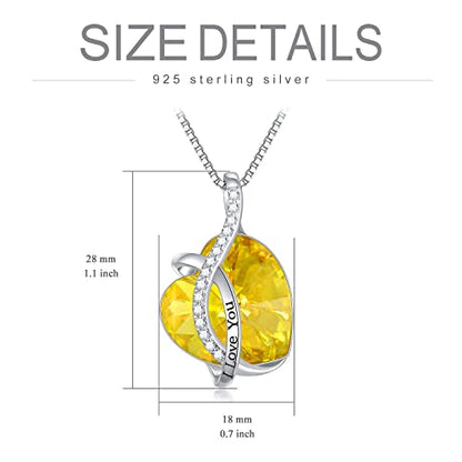 AOBOCO I Love You Sterling Silver 12 Birthstone Heart Pendant Necklace Embellished with Crystals from Austria, Mother's Day Anniversary Birthday Jewelry Christmas Gifts for Women Grandma Nana - color: L-November