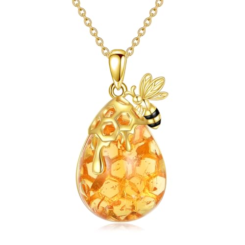 VONALA Gold Bee Pendant Necklace 925 Sterling Silver Bumblebee Jewelry Birthday Gifts for Women Daughter - style: Amber Bee