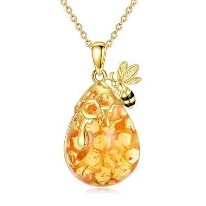 VONALA Gold Bee Pendant Necklace 925 Sterling Silver Bumblebee Jewelry Birthday Gifts for Women Daughter - style: Amber Bee