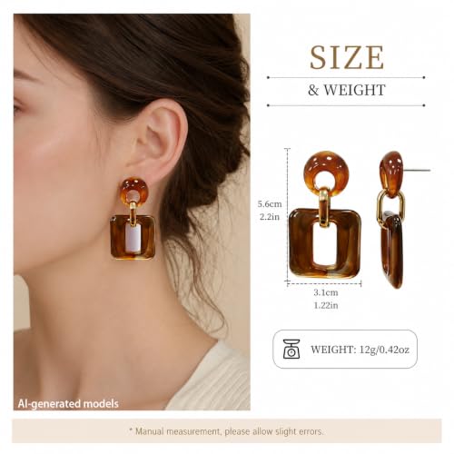 Retro Boho Hollow Square Earrings Lightweight Fashion Jewelry Casual Daily Wear Geometric Drop Earrings Party Acrylic Square Dangle Accessories - color: Brown