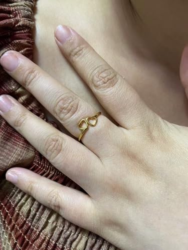 Love Plain Stacking Band Statement Wedding Promise Ring For Women | Stainless Steel, Cute Hollow Heart Design,Waterproof,Tarnish Resistant,Gift For Mother’s Day, Valentine’s Day, Christmas - color: Gold 2 Hearts