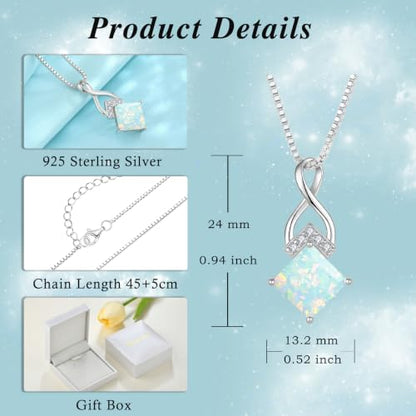 Infinity Necklace 925 Sterling Silver Princess Cut Pendant Birthstone Jewelry for Women - color: lridescent White