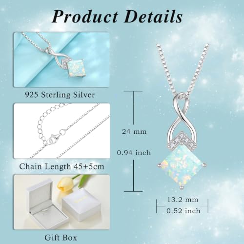 Infinity Necklace 925 Sterling Silver Princess Cut Pendant Birthstone Jewelry for Women - color: lridescent White