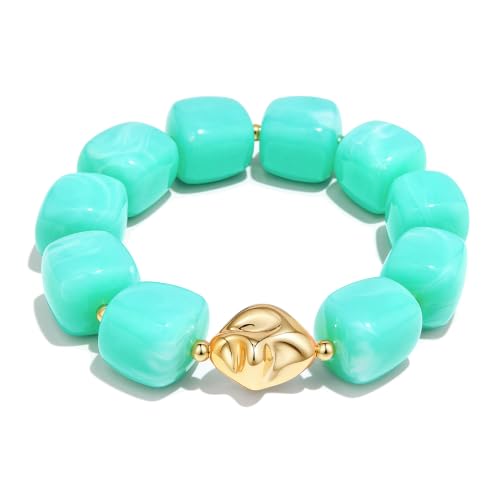Chunky Beaded Bracelet for Women-Boho Bold Acrylic Resin Stretch Bracelets Trendy Summer Beach Elastic Bangle Vacation Jewelry Accessories - color: Style 2-Turquoise