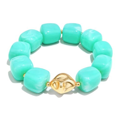Chunky Beaded Bracelet for Women-Boho Bold Acrylic Resin Stretch Bracelets Trendy Summer Beach Elastic Bangle Vacation Jewelry Accessories - color: Style 2-Turquoise