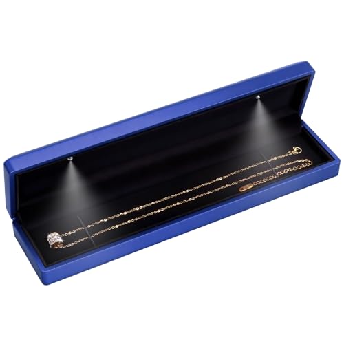 Hatori Long Chain Necklace Jewelry Gift Box with LED Light, Bracelet Storage Case, Jewellry Display Box for Wedding, Engagement, Proposal, Birthday, Anniversary - color: Blue