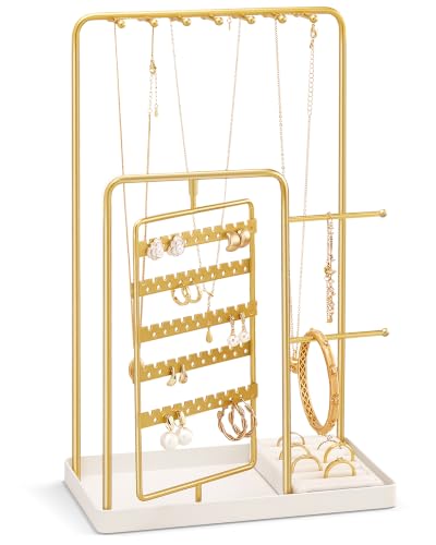 ProCase Jewelry Stand Holder Organizer and Storage, Gold | Rotating Earring Bracelet Holder Storage, Hanging Jewelry Display Velvet Ring Tray, Teen Girls Birthday Gifts Room Dorm Decor - color: Gold, size: Medium (7.87" W × 3.94"D × 12.6" H)