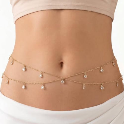 Gold Belly Waist Chain for Women | Layered Belly 14K Gold Plated Chain Adjustable Bikini Belly Beads Body Chain Waterproof | Jewelry Gift - color: Style 4