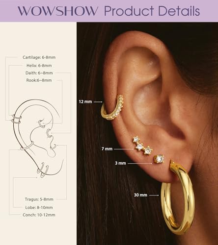 wowshow Gold Hoop Earrings for Women Chunky Hoops 14K Gold Plated Thick Hollow Tube Lightweight Earrings for Mother Birthday Gifts 20/25/30/40/50MM - color: Gold-30mm+8mm+stud