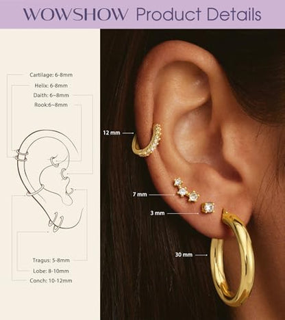 Gold Hoop Earrings for Women Chunky Hoops 14K Gold Plated Thick Hollow Tube Lightweight Earrings for Mother Birthday Gifts 20/25/30/40/50MM - color: Gold-30mm+8mm+stud