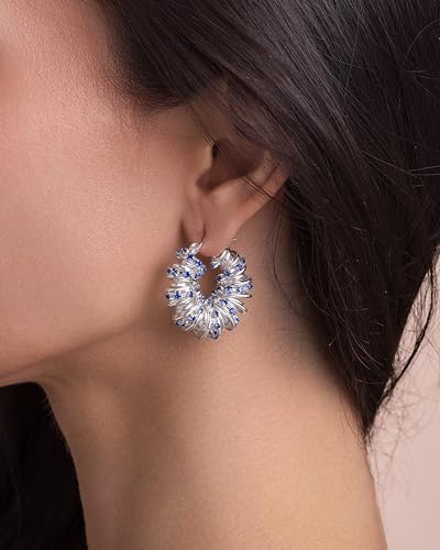 18K Gold Plated Chunky Curve Twisted Open Hoop Statement Stud Earrings with CZ for Women by SNGIA, Large Handmade Spiral Texture Braided Formal Trendy Hoop Jewelry Gifts, Big Circle Geometric Shell Beachy Vacation Fashion Hanging Earrings Accessories, Vin