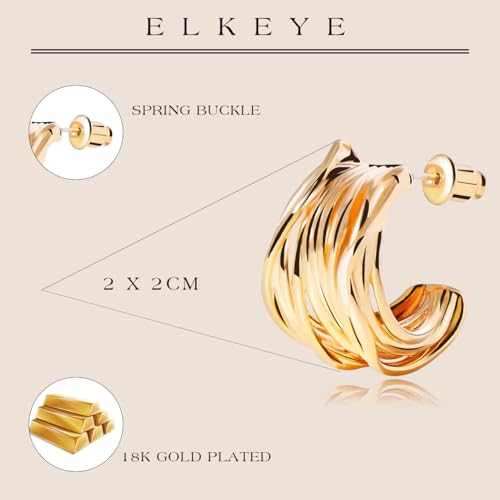 Golden Hoop Earrings For Women The Twisted Close-Fitting Hoop Shape Is Crafted With Gold-Plated Material And S925 Silver Pins Light Luxury Elegant Unique And Minimalist Style - color: GEE4010-Gold