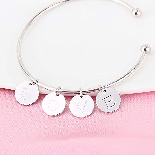 Sterling Silver Mini Initial Disc Round Charm Pendant for Women - color: H