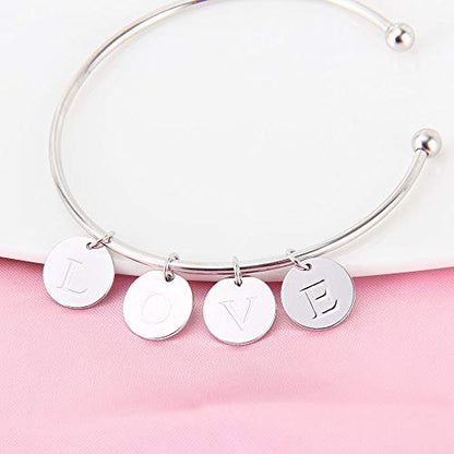 Sterling Silver Mini Initial Disc Round Charm Pendant for Women - color: H