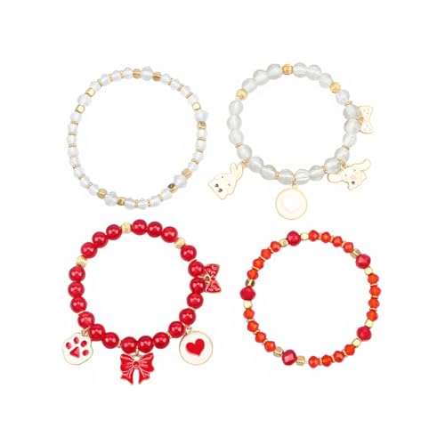 Cute Cartoon Charm Beaded Stretch Bracelet Set, Crystal Beads with Enamel Animal Charms - color: color-1