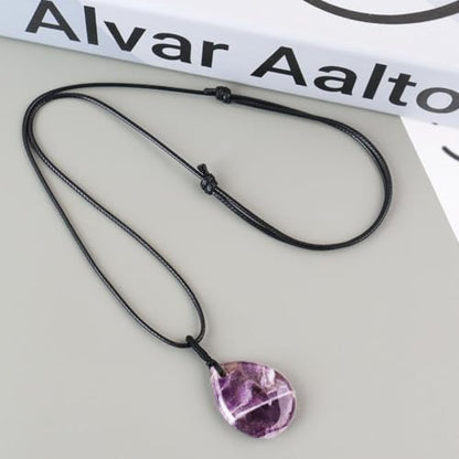 Teardrop Gemstone Necklaces for Women, Healing Crystal Pendant Necklace Birthstone Jewelry for Women - color: Amethyst