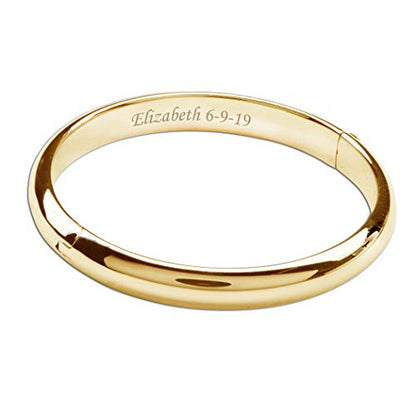 Precious Pieces Personalized 14K Gold-Plated Baby Bangle Bracelet Gift for Infant, Toddler, Kids, Teens or Women Bracelet, Custom Jewelry with Engraved Name - style: Classic (Child MED-9 months - 5 years)