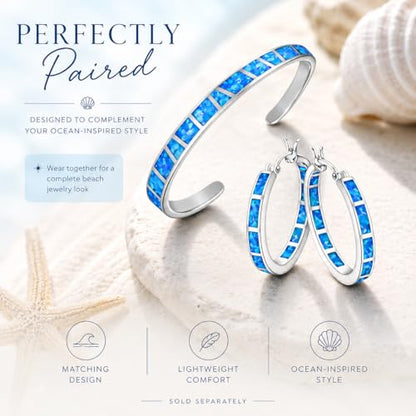 Blue Fire Opal Hoop Earrings for Women – Silver-Plated Inlay Hoops – Lightweight Boho Earrings – Ocean Style Jewelry Gift