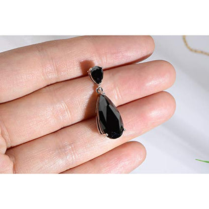 Wedding Jewelry Set for Bridesmaids - Sterling Silver Teardrop CZ Crystal Cubic Zirconia Rhinestone Diamond Bridal Necklace Earrings Set for Bride Mother of Bride Party Prom Birthstone Costume Jewelry - color: Dec-Black Zircon