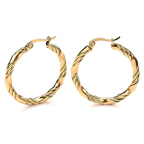 Cable Hoop Earring for Women Light-Weight Twisted Italian Design Round Hoop Earrings Diameter 25mm - color: 2-gold