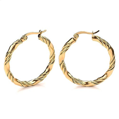 Cable Hoop Earring for Women Light-Weight Twisted Italian Design Round Hoop Earrings Diameter 25mm - color: 2-gold