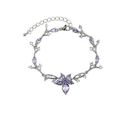 Faship Gorgeous CZ Crystal Floral Necklace Earrings Set - color: Lavender / Matching Bracelet