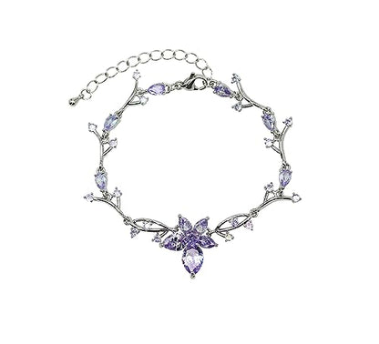 Faship Gorgeous CZ Crystal Floral Necklace Earrings Set - color: Lavender / Matching Bracelet