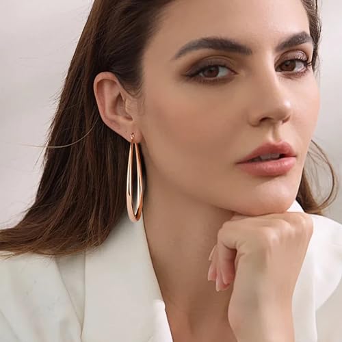 Gacimy Chunky Hoop Earrings for Women, 14K Gold Plated Oval Hoop Earrings with 925 Sterling Silver Post - color: Rose Gold, size: 60mm