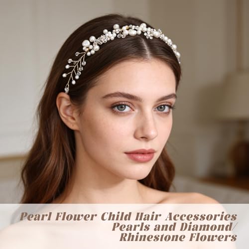 Sparkling Flower Girl Headpiece,Crystal Pearl Bridal Headband | Princess Style Flower Girl Headband, for Birthdays Parties, First Communion, Weddings, and Engagement Parties