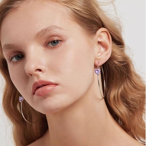 OwMell Large Hoop Earrings for Women 925 Sterling Silver Post 14K Gold Plated Big Hoops Earrings Trendy Pearl Cubic Zirconia Hoop Earrings - color: Purple Silver
