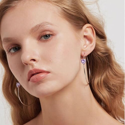 OwMell Large Hoop Earrings for Women 925 Sterling Silver Post 14K Gold Plated Big Hoops Earrings Trendy Pearl Cubic Zirconia Hoop Earrings - color: Purple Silver