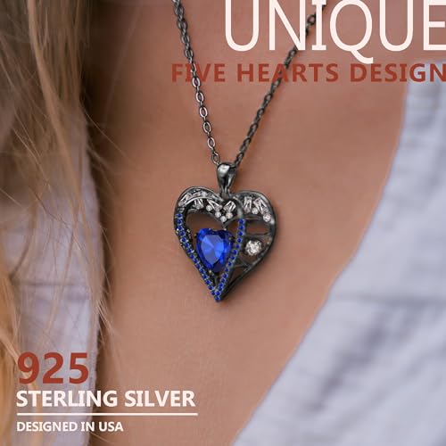 5 Heart I Love You Necklace for Women, Birthstone Crystal Pendant, Birthday Gift for Her, Wife, Mom, Rose Gold or Gunmetal Plated, 925 Sterling Silver Chain 18"+2" - color: 19-September-Sapphire Blue-GunMetal Plated