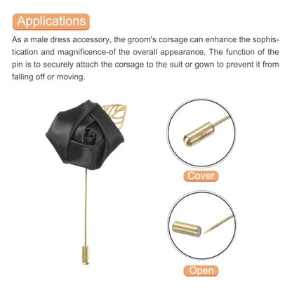 MECCANIXITY Groom Boutonnieres Rose Boutonnieres Pins for Wedding - color: Black