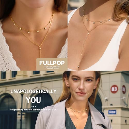 Fullpop Dainty Gold Necklaces for Women, 18k Gold Layered Lariat Necklace for Women Long Gold Choker Necklaces for Women Statement Diamond Heart Pendant Necklace Body Chain Jewelry for Women - style: Kind-Four