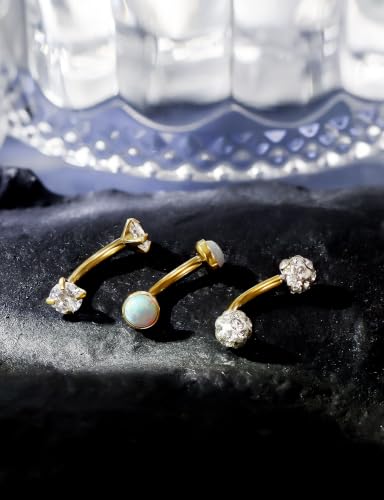 16G Eyebrow Ring Piercing Jewelry Surgical Steel CZ Opal Ball Spike Curved Barbell Vertical Labret Lip Ring Rook Daith Earrings Belly Button Ring Piercing Jewelry for Women Men 6MM 8MM 10MM - color: Gold, size: 16G, 10mm Length